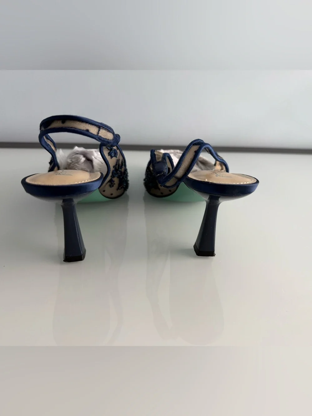 Betsey Johnson Women's Navy Nikki Embroidered Slingback Evening Pumps Size 10